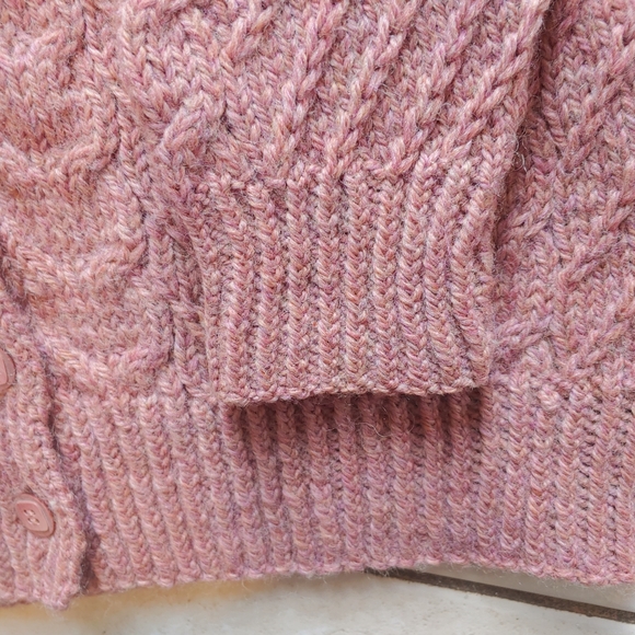 Handmade Aran Style New 100% Wool Cardigan Richly Textured Plush Cables & Ribs - Picture 6 of 10